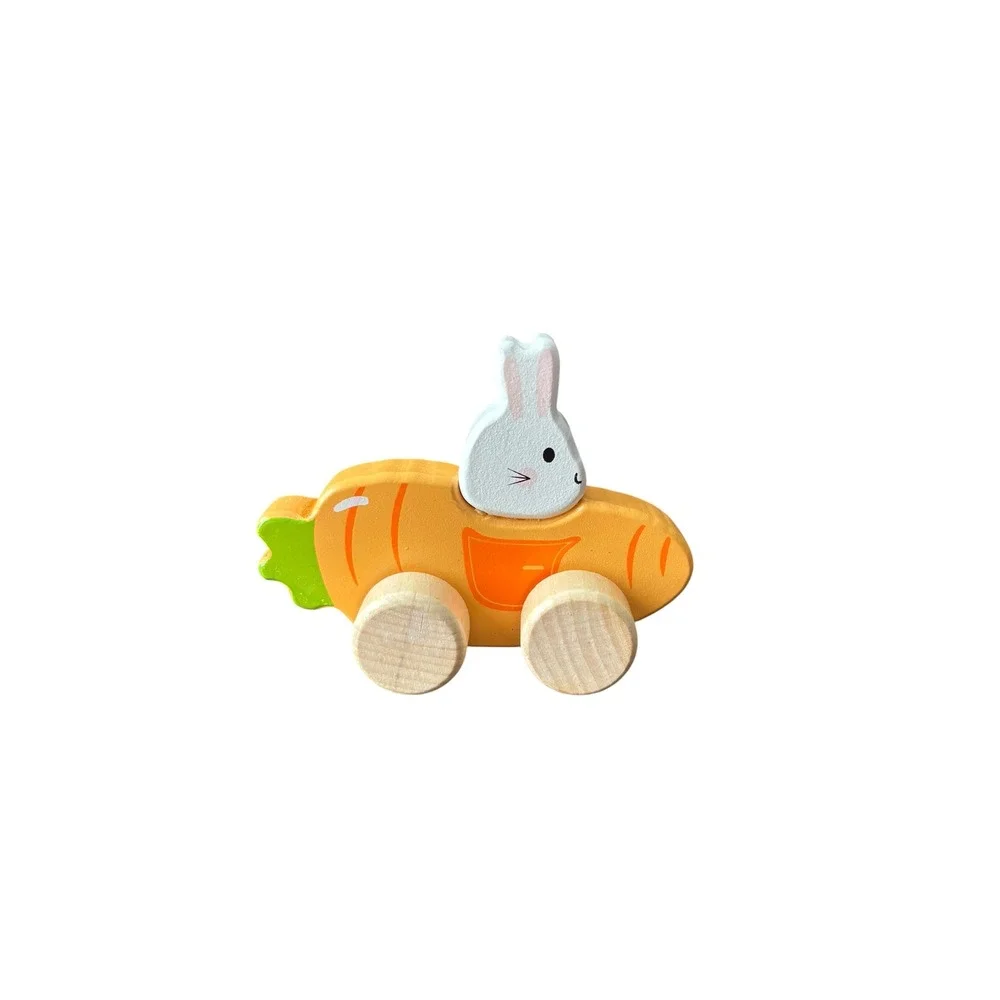 Hobby Lobby Wooden Bunny Carrot Push Toy Rolling Rabbit Easter Spring Wood Wheel
